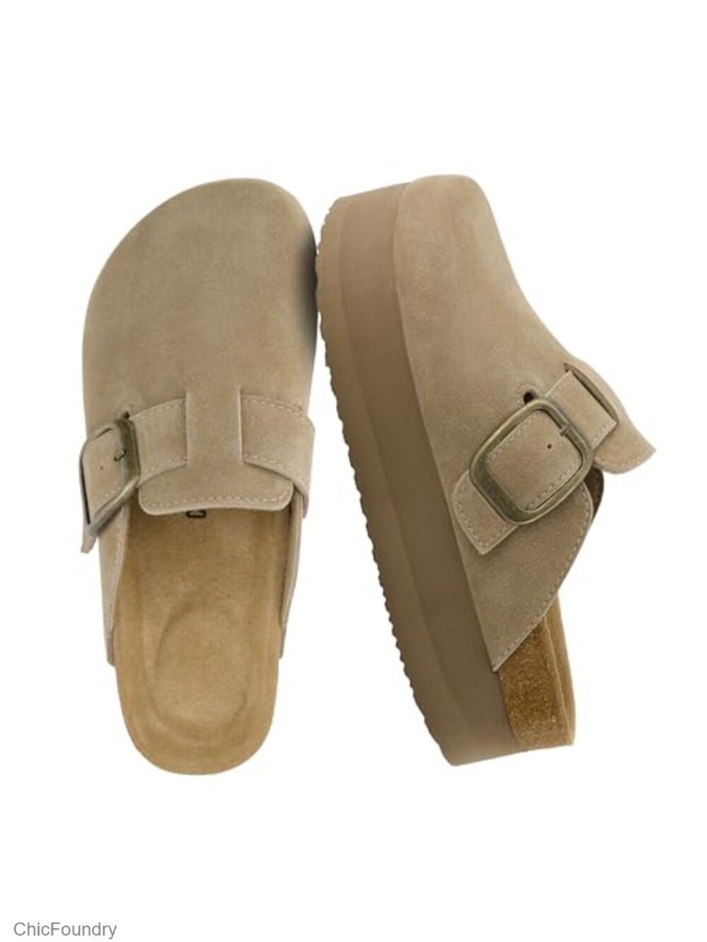 Genuine Suede Cork Footbed Platform Clog Comfort Slip-On